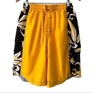 Speedo Swim Shorts Men’s Size Medium Floral Yellow Navy Blue Board Shorts